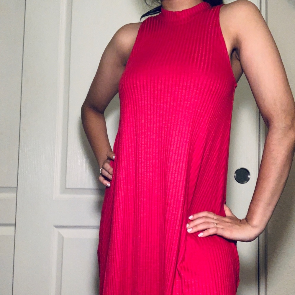 vibrant pink halter neck dress